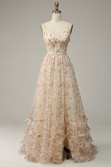Albicocca A Line Print Prom Dress con spacco